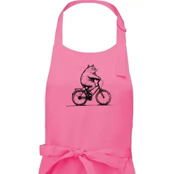 Kuchyňská zástěra Tlustá kočka na kole - Dámská zástěra na vaření - Univerzální velikost ( Růžová )