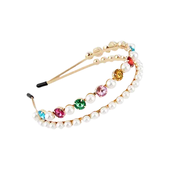 Doplněk pro panenku PINK - Dvojitá čelenka s drahokamy a perlamy