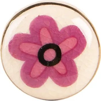Dveřní kování Béžová keramická knopka s růžovým květem - Ø 3*3 cm / S3 cm