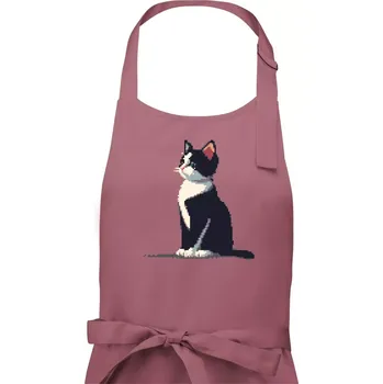 Kuchyňská zástěra Mourovatá kočka pixel - Dámská zástěra na vaření - Univerzální velikost ( Starorůžová )