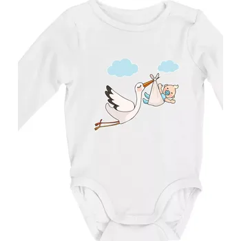 Kojenecký body Čáp čekáme miminko - kluk - Body kojenecké s dlouhým rukávem - Dlouhý r. do 3 měs ( Bílá )