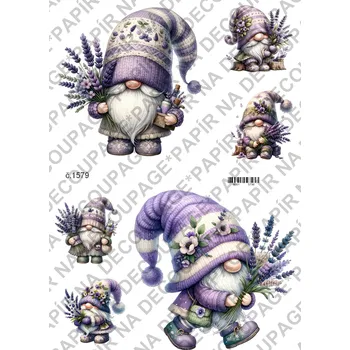 Umělecký papír Rýžový a soft papír na decoupage - Skřítek levandulový - KB01579 Materiál: Soft, Rozměr: A4