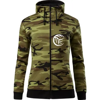 Dámská mikina Volejbal míč prso - Dámská mikina trendy zipper s kapucí - M ( Zelený maskáč )
