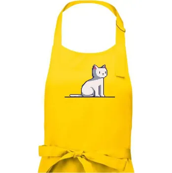 Kuchyňská zástěra Kočka bílá pixel - Dámská zástěra na vaření - Univerzální velikost ( Žlutá )