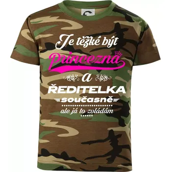 Chlapecké tričko Je těžké být princezna - ředitelka - Dětské maskáčové triko - 146 cm/10 let ( Hnědý maskáč )