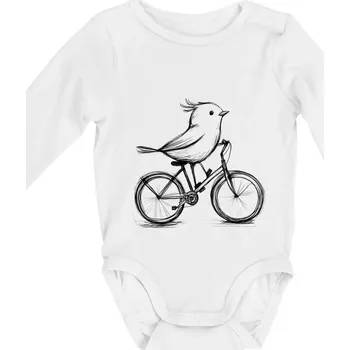 Kojenecký body Ptáček na kole - Body kojenecké s dlouhým rukávem - Dlouhý r. do 3 měs ( Bílá )