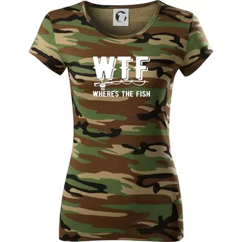 Wheres's the Fish WTF - Dámské maskáčové triko - XS ( Hnědý maskáč )