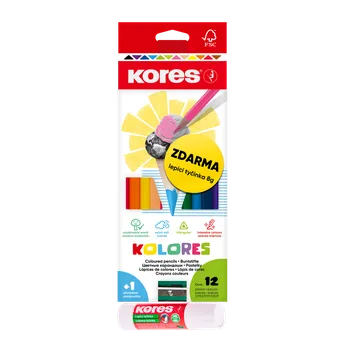 Pastelka Kores Trojhranné pastelky Kolores 12 barev s ořezávátkem + 8 g lepicí tyčinka ZDARMA