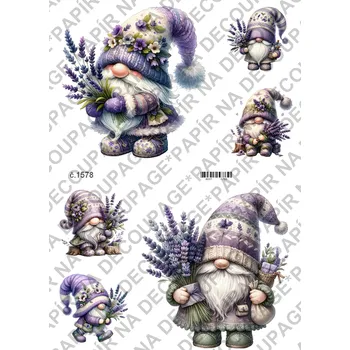 Umělecký papír Rýžový a soft papír na decoupage - Skřítek levandulový - KB01578 Materiál: Rýžový papír, Rozměr: A4