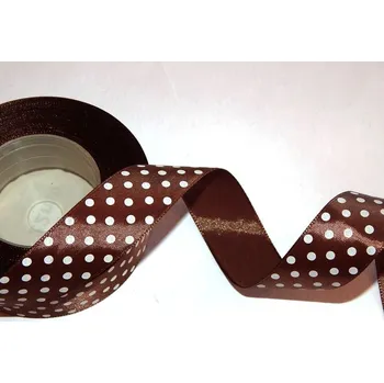 Stuha Stuha saténová s puntíky - hnědá (12 mm × 22 m)