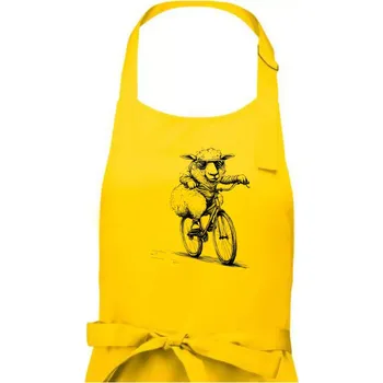 Kuchyňská zástěra Ovce s brýlemi na kole - Pánská zástěra na vaření - Univerzální velikost ( Žlutá )
