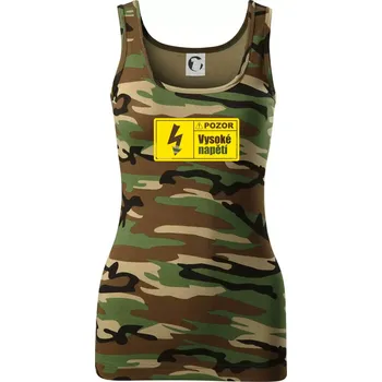 Dámské tričko Pozor vysoké napětí - Dámské Maskáčové tílko - S ( Hnědý maskáč )