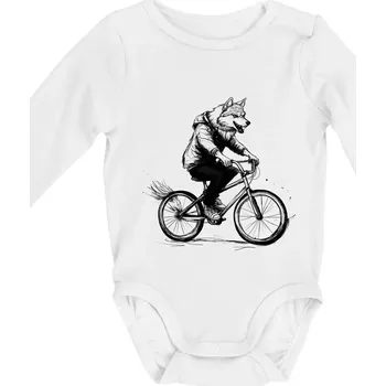 Vlk na kole - Body kojenecké s dlouhým rukávem - Dlouhý r. 3-6 měs ( Bílá )