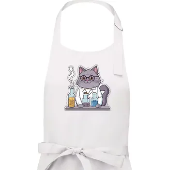 Kuchyňská zástěra Kočka chemik - Dámská zástěra na vaření - Univerzální velikost ( Bílá )