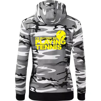 Dámská mikina Playing tennis - Dámská mikina trendy zipper s kapucí - XS ( Šedý maskáč )