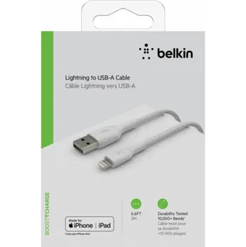 Datový kabel Belkin Lightning nab./synchron. kabel 2m,oplástený,mfi cert.bílý