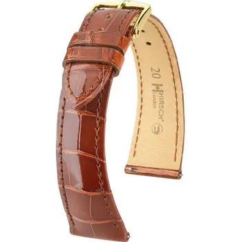 Módní doplněk Řemínek Hirsch London Alligator - zlatohnědý, lesk - 22 mm - L – Standardní délka (doporučujeme) - 20 mm - Stříbrná + 5 let záruka a dárek ZDARMA