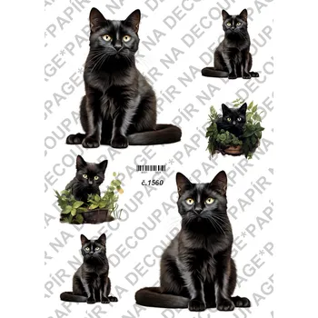 Výtvarný papír Rýžový a soft papír na decoupage - Kočka černá - KB01560 Materiál: Rýžový papír, Rozměr: A4
