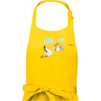 Kuchyňská zástěra Čáp čekáme miminko - kluk - Dámská zástěra na vaření - Univerzální velikost ( Žlutá )