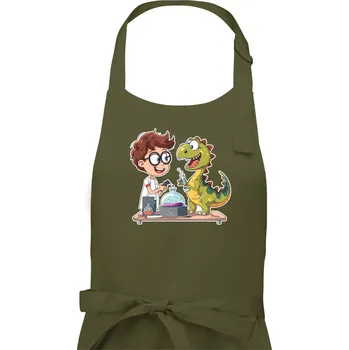 Kuchyňská zástěra Chemik a dinosaurus - kluk - Pánská zástěra na vaření - Univerzální velikost ( Khaki )