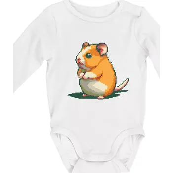 Křeček pixel - Body kojenecké s dlouhým rukávem - Dlouhý r. do 3 měs ( Bílá )