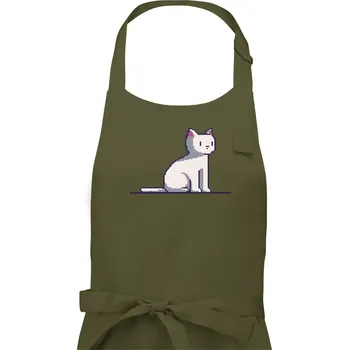 Kuchyňská zástěra Kočka bílá pixel - Pánská zástěra na vaření - Univerzální velikost ( Khaki )
