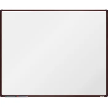 boardOK Bílá magnetická tabule s emailovým povrchem 150 × 120 cm, hnědý rám