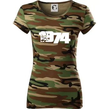 Dámské tričko Husákovo dítě - 1974 - Dámské maskáčové triko - L ( Hnědý maskáč )