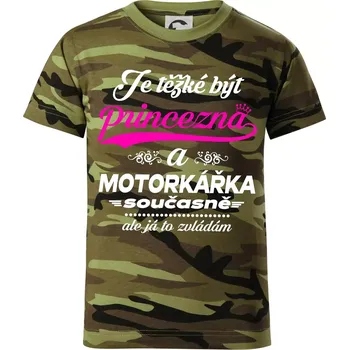 Chlapecké oblečení Je těžké být princezna - motorkářka - Dětské maskáčové triko - 134 cm/8 let ( Zelený maskáč )