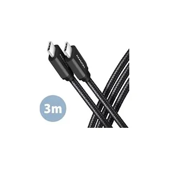Datový kabel AXAGON BUCM3-CM30AB, SPEED kabel USB-C <-> USB-C, 3m, USB 3.2 Gen 1, PD 60W 3A, ALU, oplet, černý