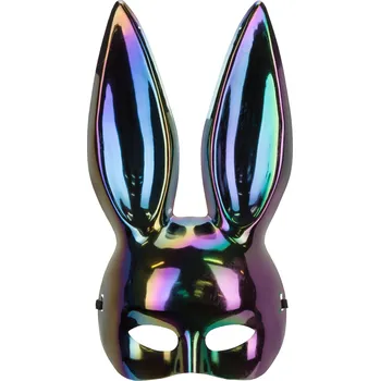 Karnevalová maska Zajíčí maska duhově černá 16,5x34 cm – lesklý karnevalový doplněk
