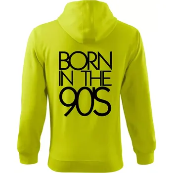 Pánská mikina Born In The 90's - Mikina s kapucí na zip trendy zipper - L ( Limetková )