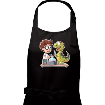 Kuchyňská zástěra Chemik a dinosaurus - kluk - Pánská zástěra na vaření - Univerzální velikost ( Černá )