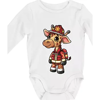 Dětská móda Malý hasič - žirafa - Body kojenecké s dlouhým rukávem - Dlouhý r. do 3 měs ( Bílá )