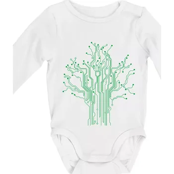Tištěný spoj strom - Body kojenecké s dlouhým rukávem - Dlouhý r. do 3 měs ( Bílá )