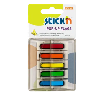 Plastové samolepicí záložky Stick'n POP-UP 45 × 12 mm, 5 × 30 lístků, neon šipky