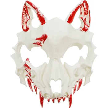Karnevalová maska Krvavá vlčí maska bílá a červená 17x20 cm – hororová kostýmová maska