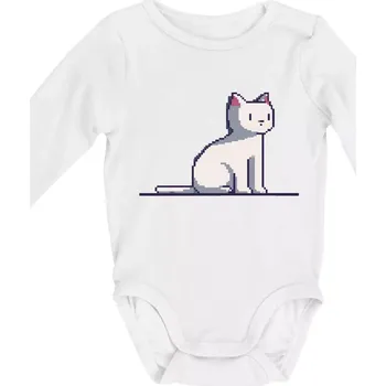 Kočka bílá pixel - Body kojenecké s dlouhým rukávem - Dlouhý r. do 3 měs ( Bílá )