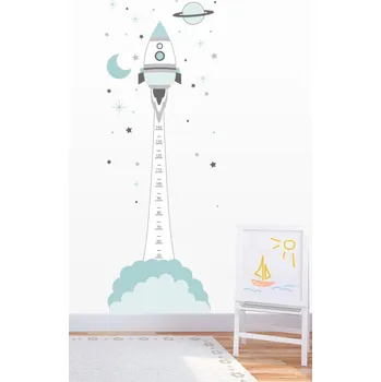 Samolepící dekorace Nálepka na zeď dětský metr pro měření výšky - raketa