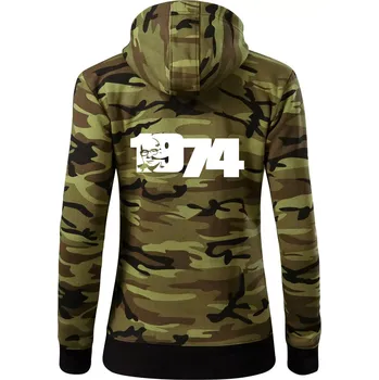Dámská mikina Husákovo dítě - 1974 - Dámská mikina trendy zipper s kapucí - XS ( Zelený maskáč )