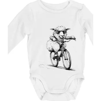 Kojenecký body Ovce s brýlemi na kole - Body kojenecké s dlouhým rukávem - Dlouhý r. do 3 měs ( Bílá )