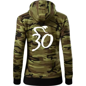 Dámská mikina Cyklista slaví třicítku (30) - Dámská mikina trendy zipper s kapucí - XS ( Zelený maskáč )