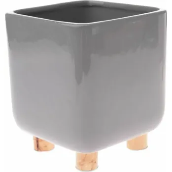 Květináč Casa de Engel Home Keramický obal na květináč s dřevěnými nožkami, šedý, 0/8 Fialová UNI (2830809)