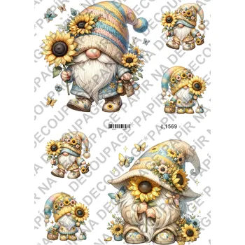 Umělecký papír Rýžový a soft papír na decoupage - Skřítek slunečnicový - KB01569 Materiál: Soft, Rozměr: A4