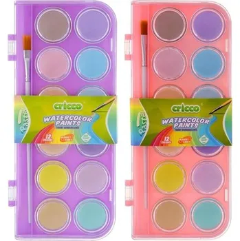 Výtvarná barva Cricco Vodové barvy Cricco,12 barev + štětec, pastelové