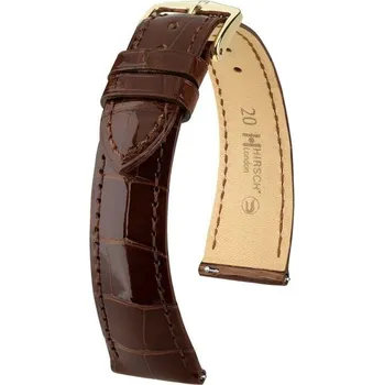 Řemínek na hodinky Řemínek Hirsch London Alligator - tmavě hnědý, lesk - 18 mm - L – Standardní délka (doporučujeme) - 14 mm - Rose Gold + 5 let záruka a dárek ZDARMA