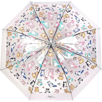 Deštník Dámský / dívčí průhledný vystřelovací deštník kočky, barva 1 bílá