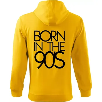 Pánská mikina Born In The 90's - Mikina s kapucí na zip trendy zipper - S ( Žlutá )