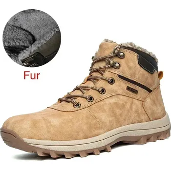 Pánská běžecká obuv Kožené zimní kotníkové boty s kožíškem Velikost: 41, Barva (Varianta): 03 Khaki
