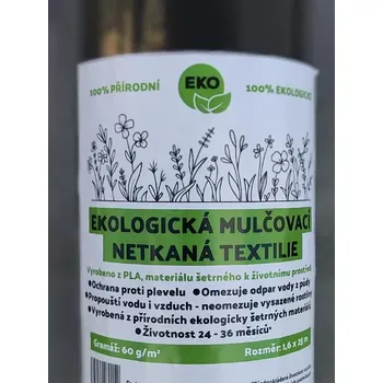 Mulčovací textilie Netkaná černá - 60g 1,6m x 25m váha role 2,4kg ECO (Netkaná agrotextilie, hnědá - 60g/m2 role 2,4kg. Cena za bm v šíři 1,60m 32Kč bez DPH)